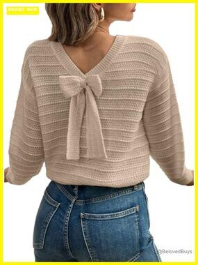 Womens Bow Back Sweater Pullover Knit Long Sleeve Top Fall Outfit
